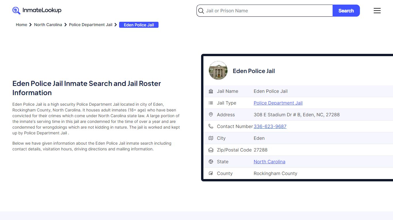 Eden Police Jail (NC) Inmate Search North Carolina - Inmate Lookup