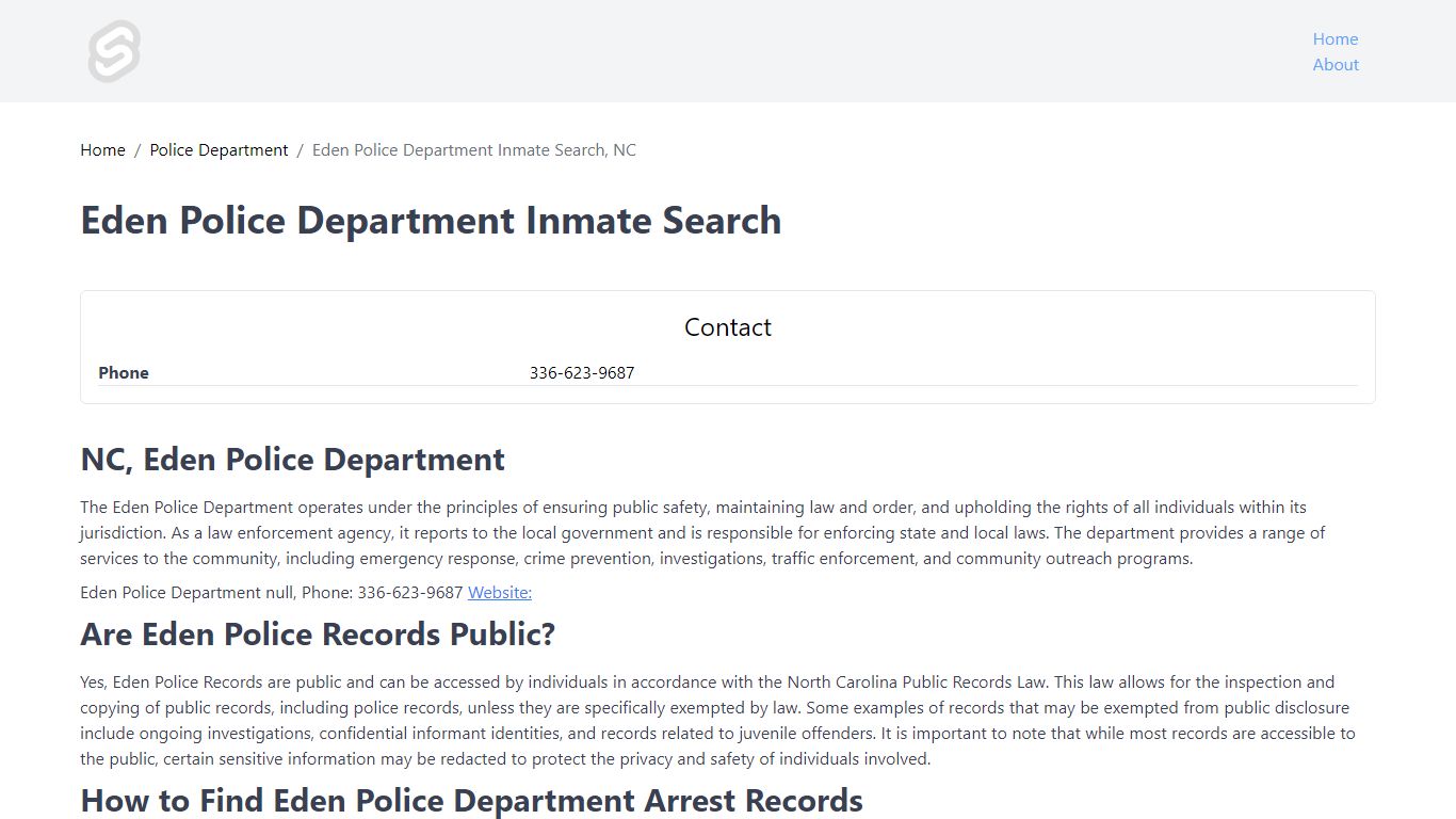 Eden Police Department Inmate Search, NC